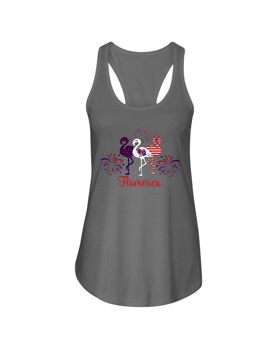 Shirts Warm Gray / XS Winey Bitches Co "Flamerica" Patriotic Flamingo Ladies Racerback Tank WineyBitchesCo