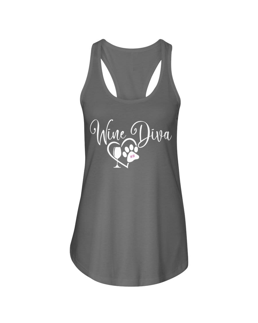 Shirts Warm Gray / XS Winey Bitches Co "Wine Diva 2" Ladies Racerback Tank-Wht Lettering WineyBitchesCo