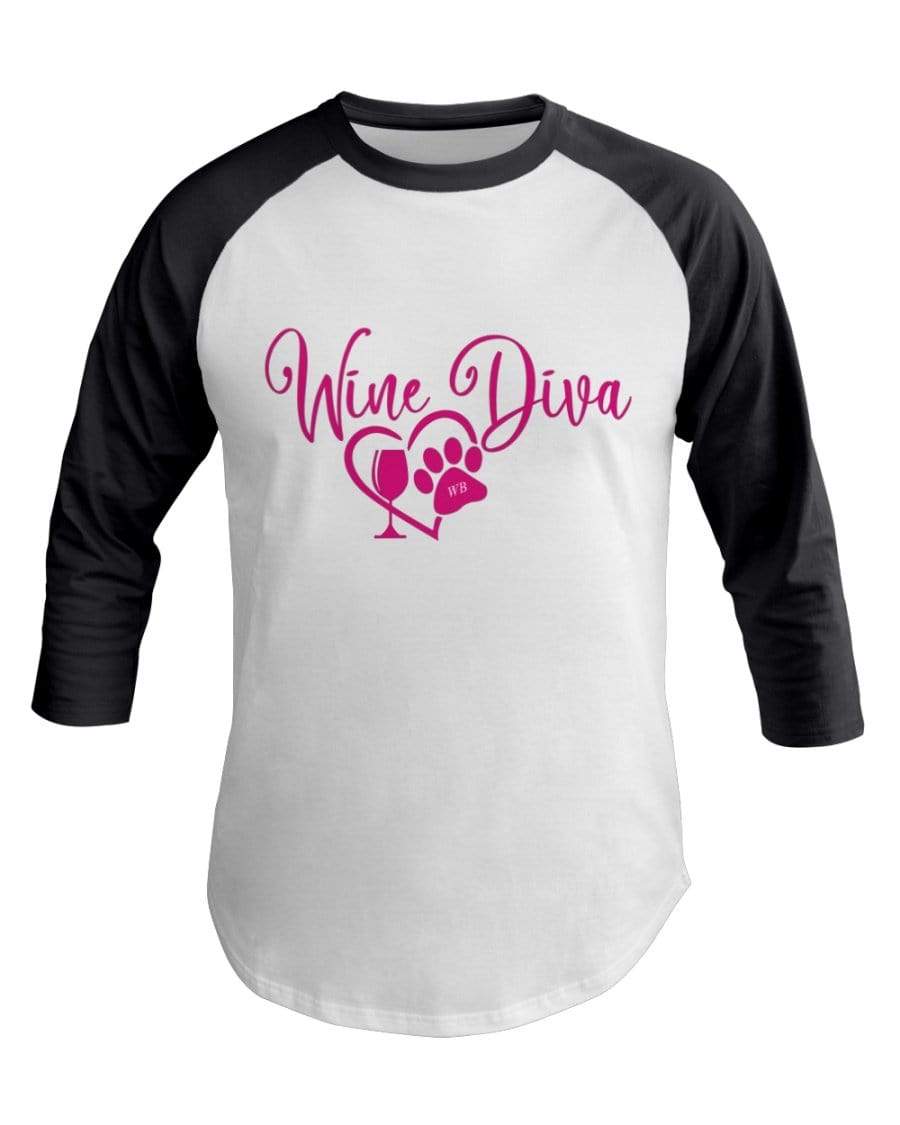 Shirts White/Asphalt / XS Winey Bitches Co "Wine Diva 2" 3/4 Sleeve Raglan Shirt WineyBitchesCo