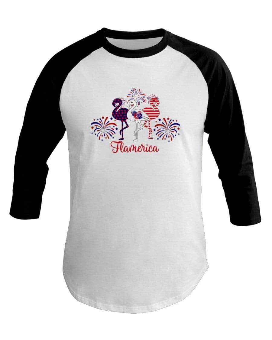 Shirts White/Black / XS Winey Bitches Co " Flamerica" Patriotic Flamingo 3/4 Sleeve Raglan Shirt WineyBitchesCo