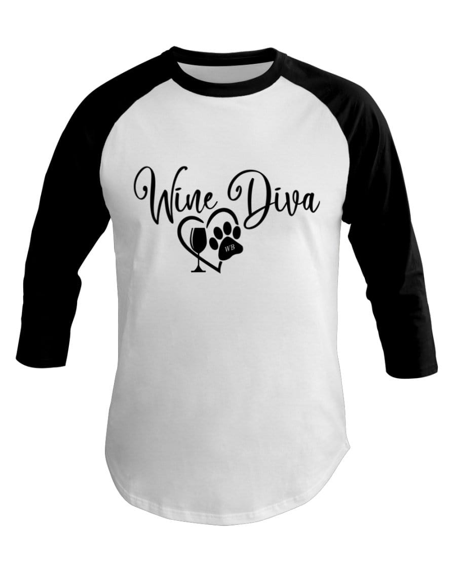 Shirts White/Black / XS Winey Bitches Co "Wine Diva 2" 3/4 Sleeve Raglan Shirt WineyBitchesCo