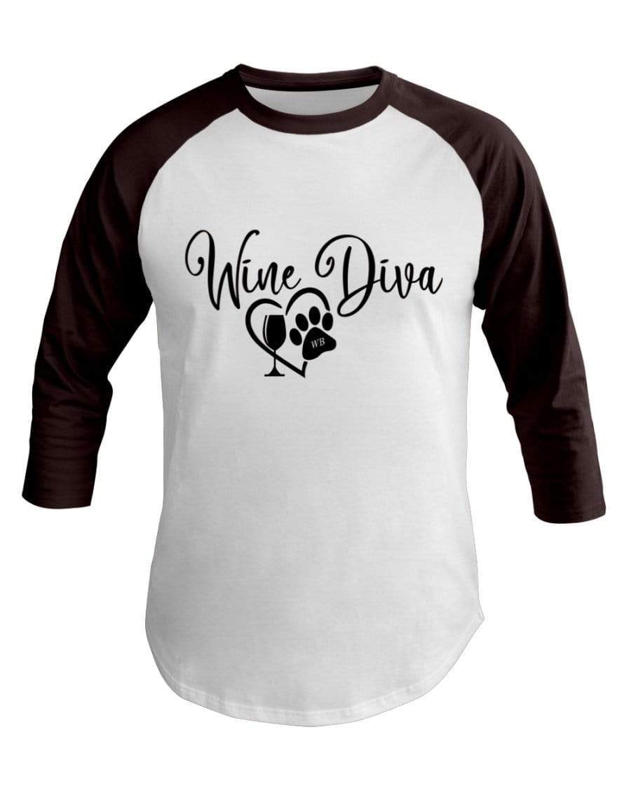 Shirts White/Brown / XS Winey Bitches Co "Wine Diva 2" 3/4 Sleeve Raglan Shirt WineyBitchesCo