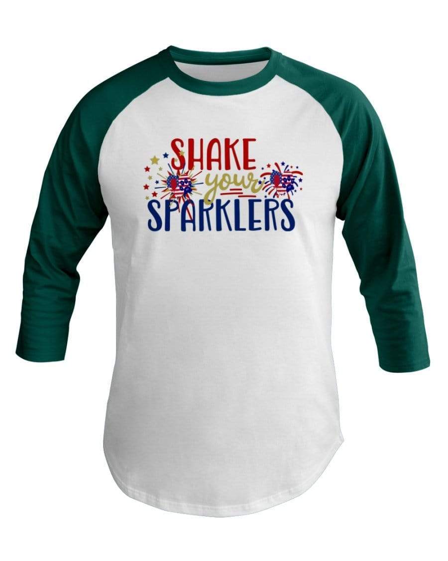 Shirts White/Evergreen / XS Winey Bitches Co "Shake your Sparklers" 3/4 Sleeve Raglan Shirt WineyBitchesCo