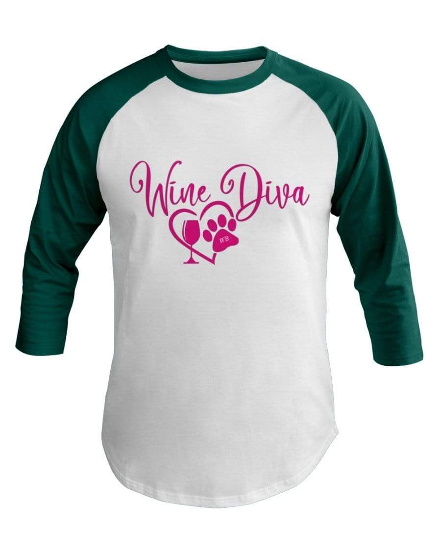 Shirts White/Evergreen / XS Winey Bitches Co "Wine Diva 2" 3/4 Sleeve Raglan Shirt WineyBitchesCo