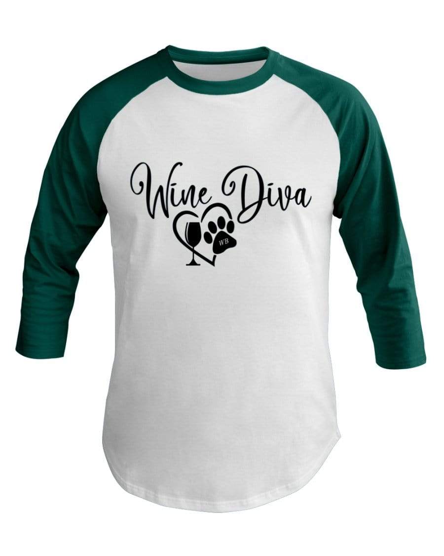 Shirts White/Evergreen / XS Winey Bitches Co "Wine Diva 2" 3/4 Sleeve Raglan Shirt WineyBitchesCo