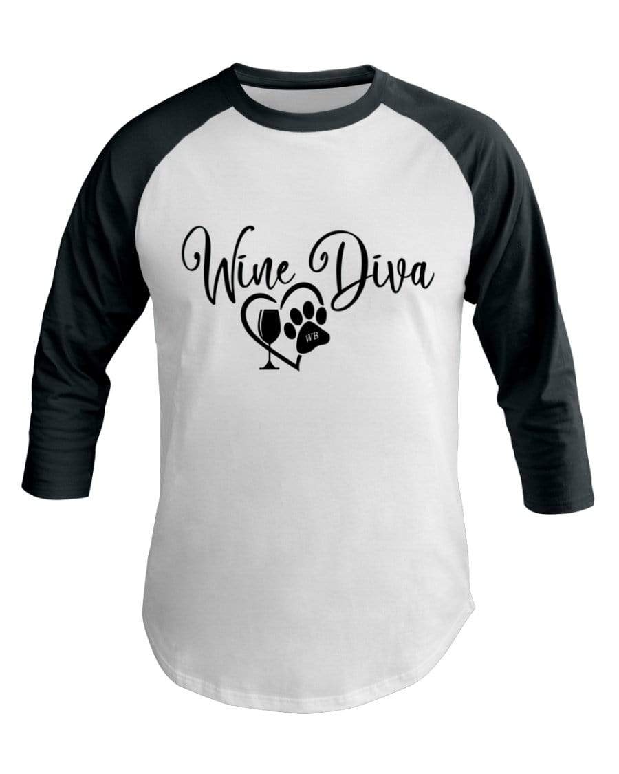 Shirts White/Forest / XS Winey Bitches Co "Wine Diva 2" 3/4 Sleeve Raglan Shirt WineyBitchesCo