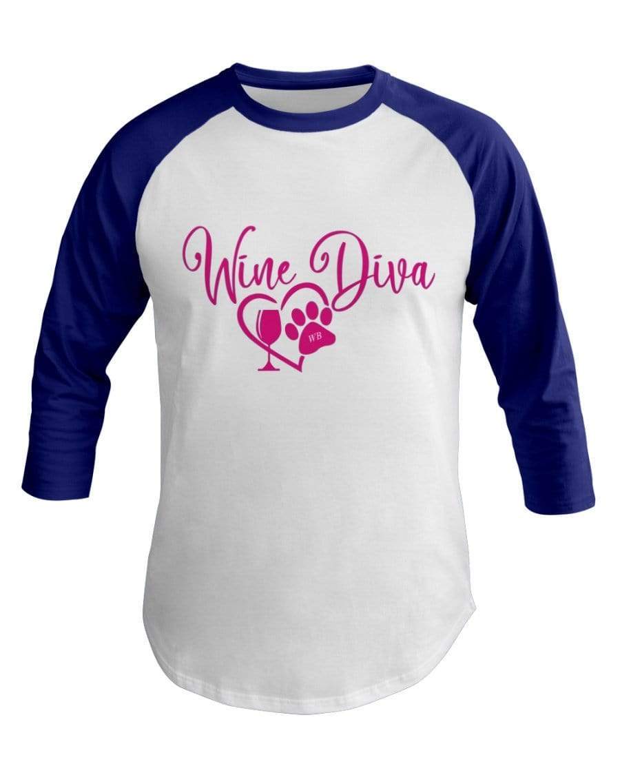 Shirts White/Lapis / XS Winey Bitches Co "Wine Diva 2" 3/4 Sleeve Raglan Shirt WineyBitchesCo