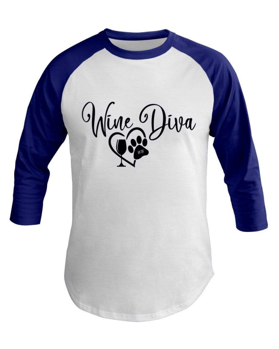 Shirts White/Lapis / XS Winey Bitches Co "Wine Diva 2" 3/4 Sleeve Raglan Shirt WineyBitchesCo