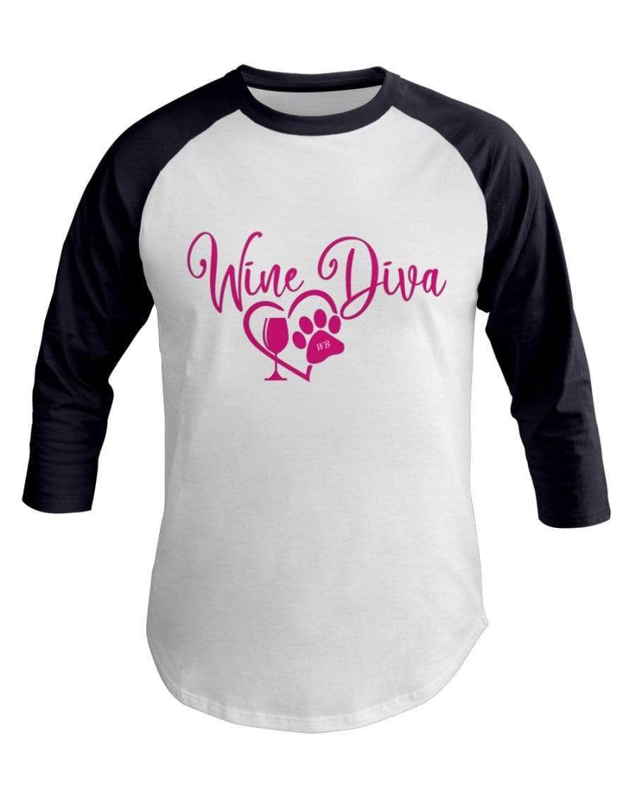 Shirts White/Navy / XS Winey Bitches Co "Wine Diva 2" 3/4 Sleeve Raglan Shirt WineyBitchesCo