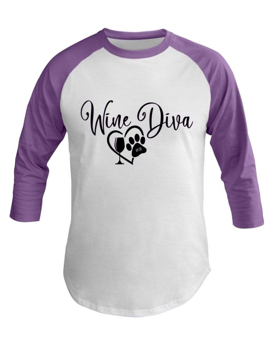 Shirts White/Orchid / XS Winey Bitches Co "Wine Diva 2" 3/4 Sleeve Raglan Shirt WineyBitchesCo