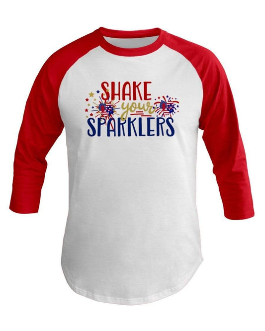 Shirts White/Red / XS Winey Bitches Co "Shake your Sparklers" 3/4 Sleeve Raglan Shirt WineyBitchesCo