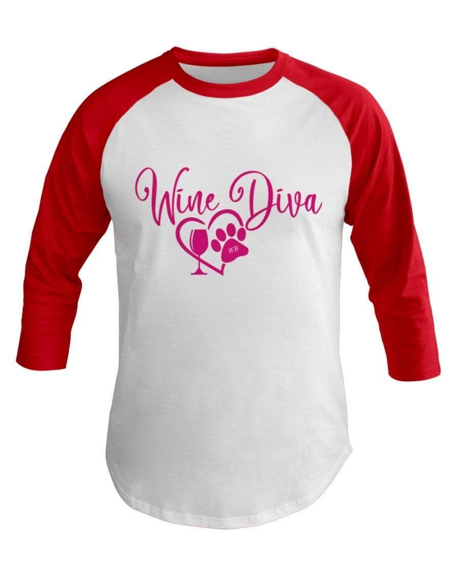 Shirts White/Red / XS Winey Bitches Co "Wine Diva 2" 3/4 Sleeve Raglan Shirt WineyBitchesCo