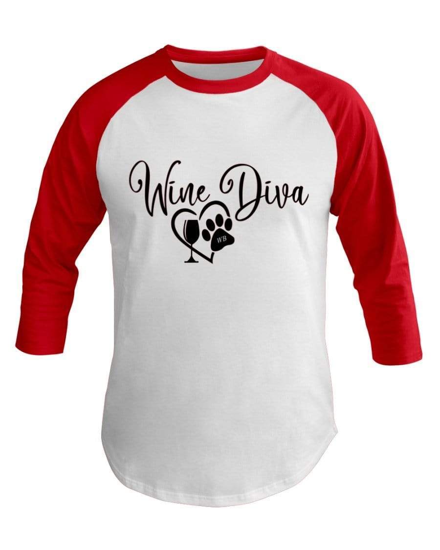 Shirts White/Red / XS Winey Bitches Co "Wine Diva 2" 3/4 Sleeve Raglan Shirt WineyBitchesCo