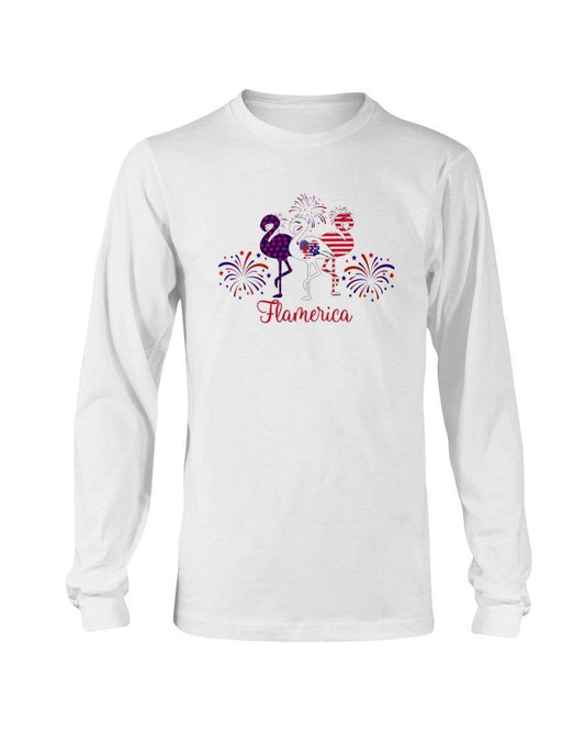 Shirts White / S Winey Bitches Co " Flamerica" Patriotic Flamingo Long Sleeve T-Shirt WineyBitchesCo