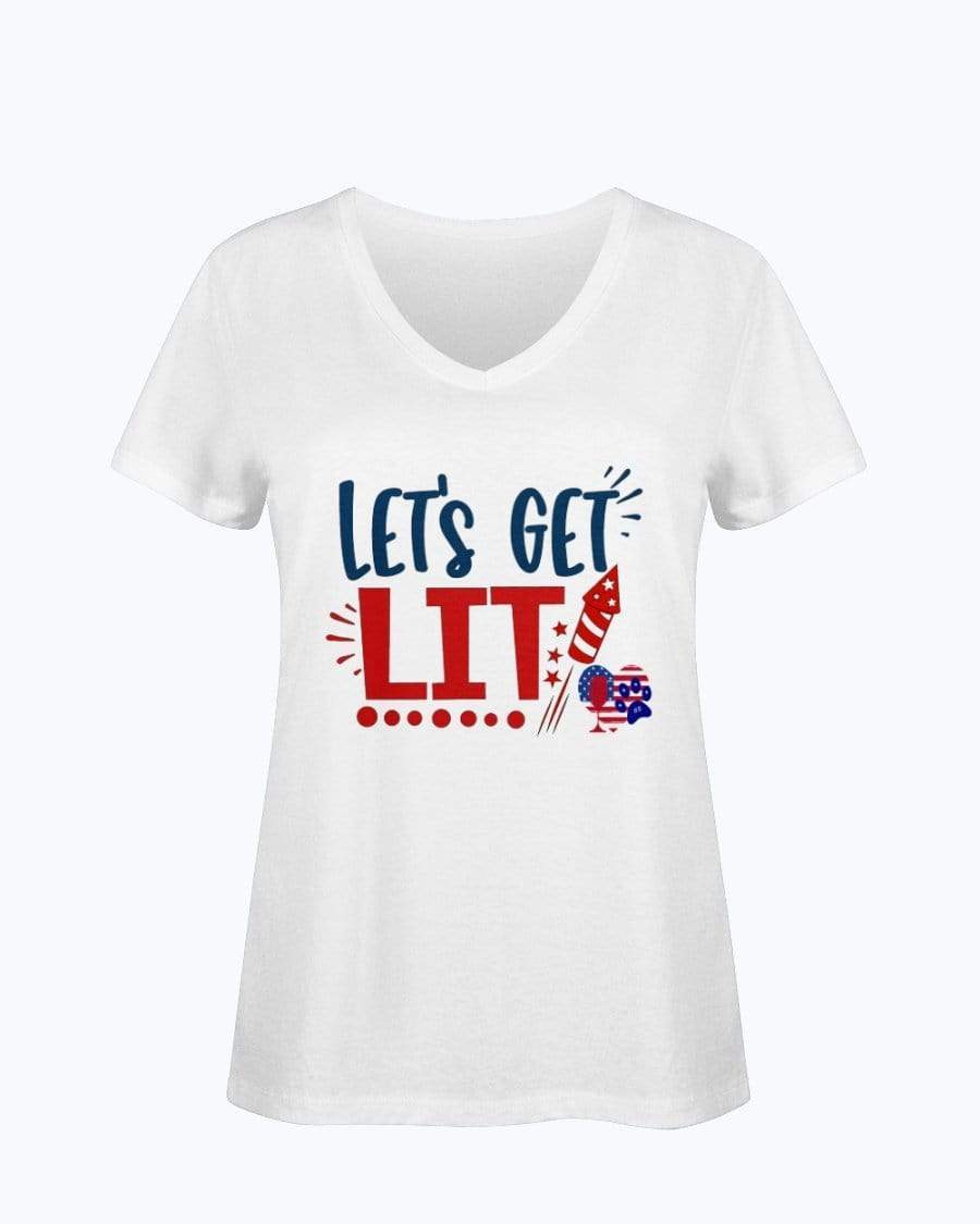 Shirts White / S Winey Bitches Co "Let Get Lit" Ladies HD V Neck T WineyBitchesCo