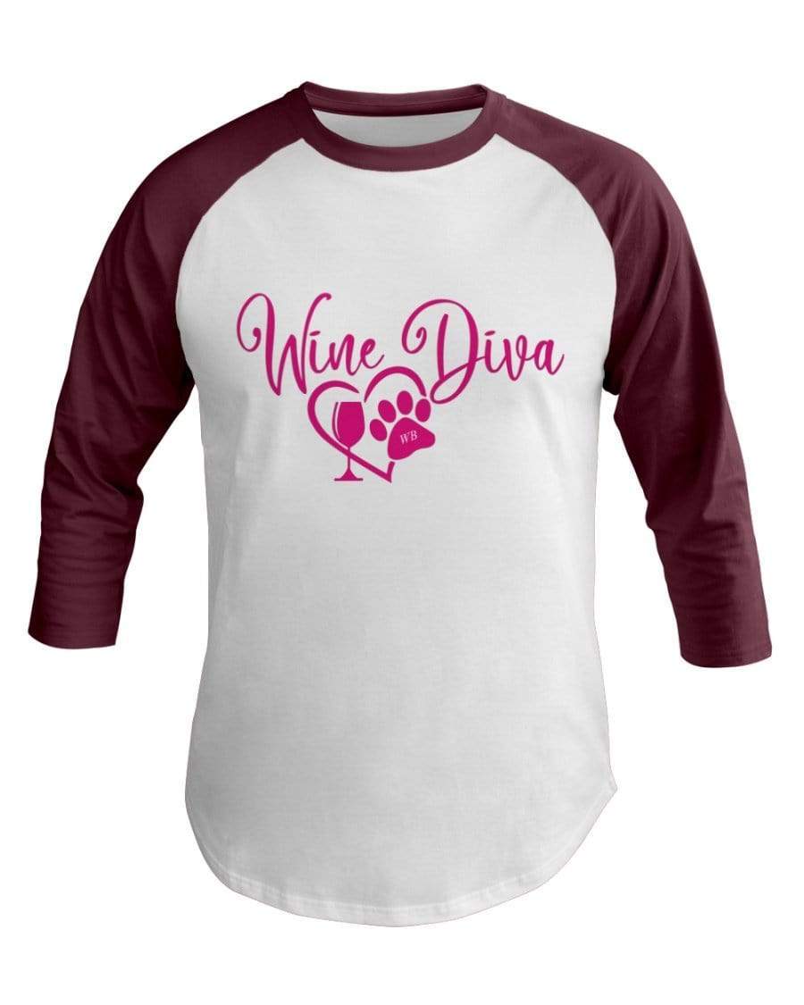 Shirts White/Truffle / XS Winey Bitches Co "Wine Diva 2" 3/4 Sleeve Raglan Shirt WineyBitchesCo