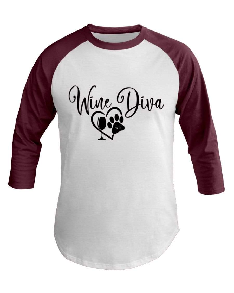 Shirts White/Truffle / XS Winey Bitches Co "Wine Diva 2" 3/4 Sleeve Raglan Shirt WineyBitchesCo