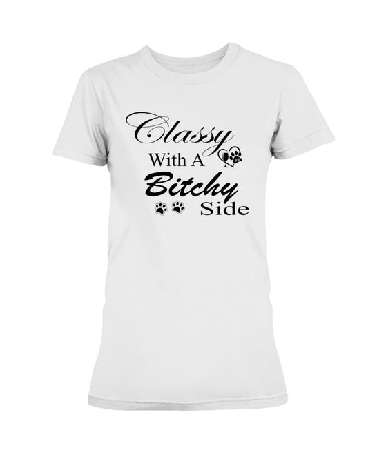 Shirts White / XS Winey Bitches Co "Classy with a Bitchy Side" White Letters Ultra Ladies T-Shirt WineyBitchesCo
