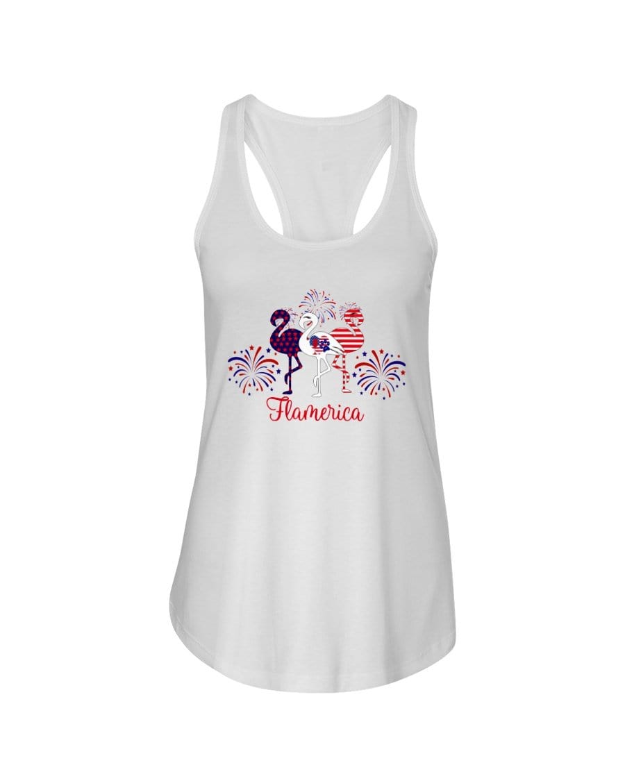 Shirts White / XS Winey Bitches Co "Flamerica" Patriotic Flamingo Ladies Racerback Tank WineyBitchesCo