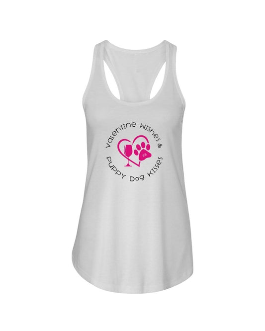 Shirts White / XS Winey Bitches Co "Valentine Wishes And Puppy Dog Kisses" (Heart) Ladies Racerback Tank Top* WineyBitchesCo
