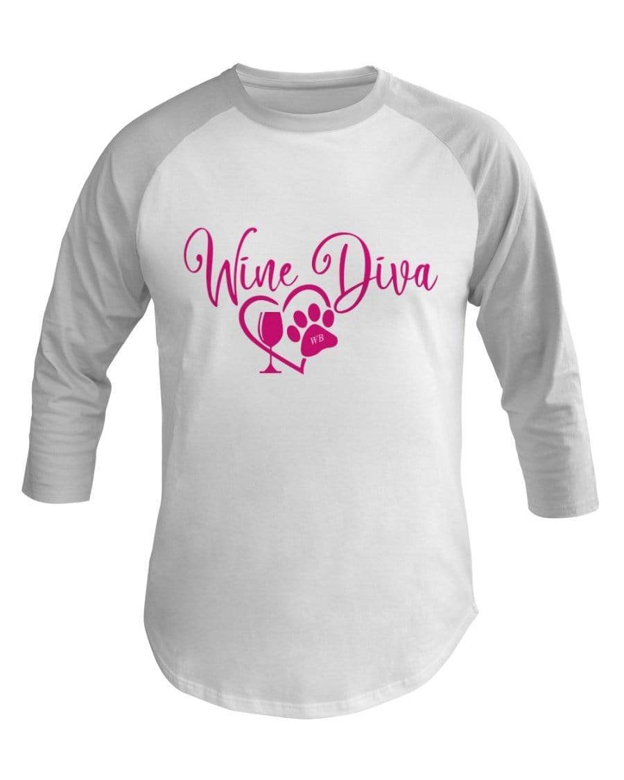 Shirts White / XS Winey Bitches Co "Wine Diva 2" 3/4 Sleeve Raglan Shirt WineyBitchesCo