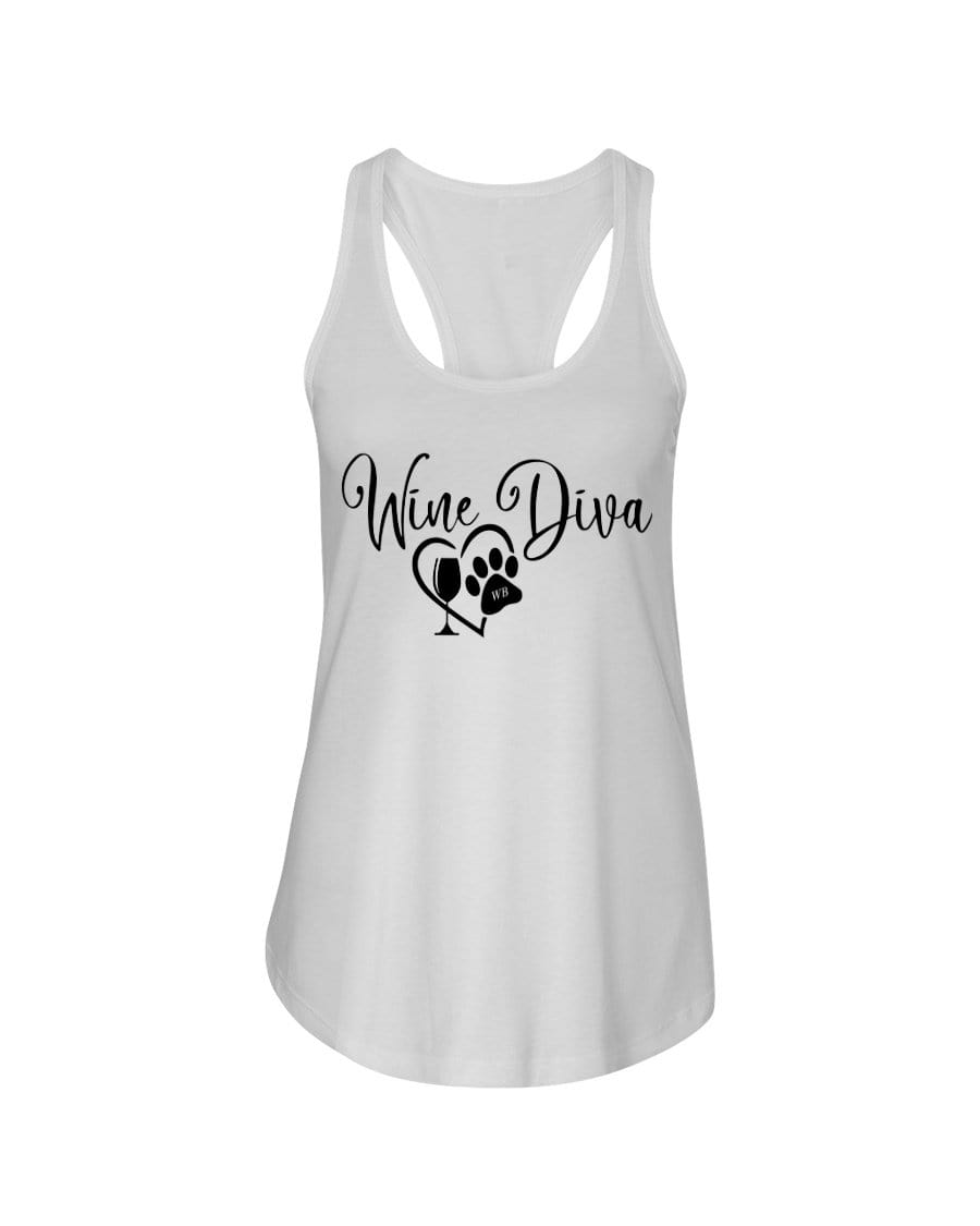 Shirts White / XS Winey Bitches Co "Wine Diva 2" Ladies Racerback Tank- Blk Ltrs WineyBitchesCo