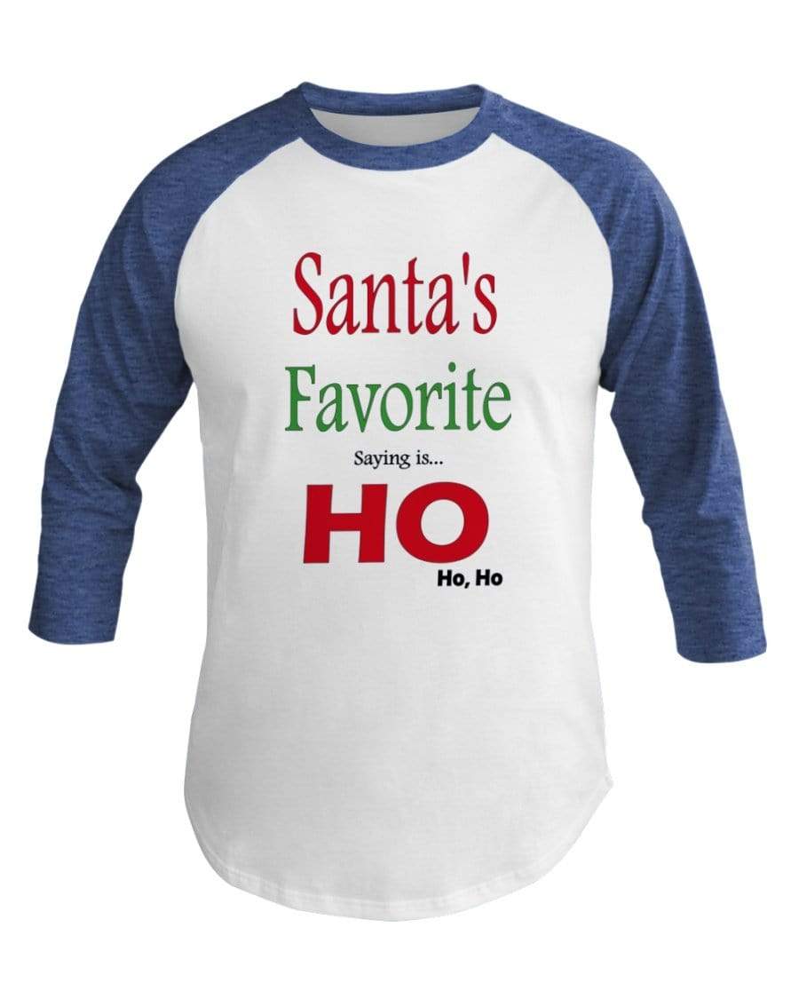 Shirts Wht/Hth Lke Blu / XS Winey Bitches Co "Santa's Favorite Saying" 3/4 Sleeve Raglan Shirt WineyBitchesCo