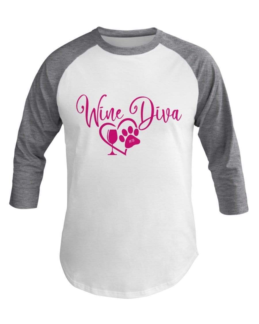 Shirts Wht/Hthr Grey / XS Winey Bitches Co "Wine Diva 2" 3/4 Sleeve Raglan Shirt WineyBitchesCo