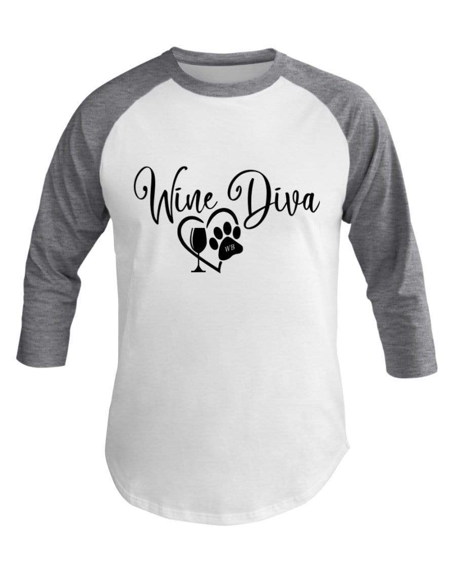 Shirts Wht/Hthr Grey / XS Winey Bitches Co "Wine Diva 2" 3/4 Sleeve Raglan Shirt WineyBitchesCo