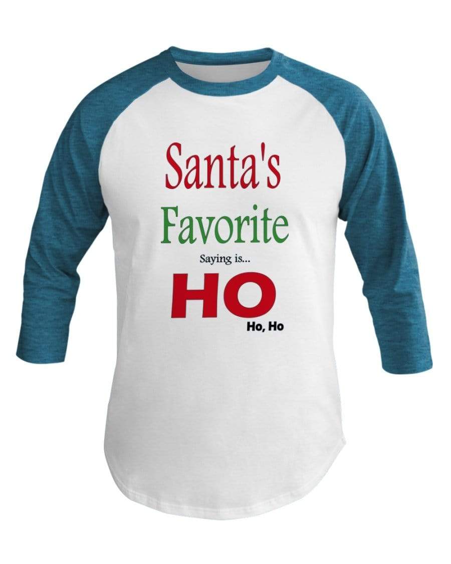 Shirts Wht/Neo Htr Blu / XS Winey Bitches Co "Santa's Favorite Saying" 3/4 Sleeve Raglan Shirt WineyBitchesCo