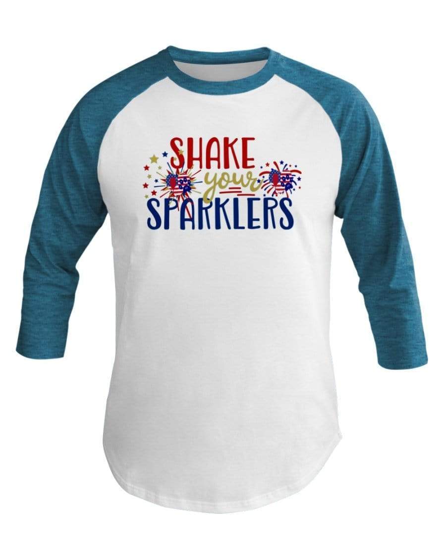 Shirts Wht/Neo Htr Blu / XS Winey Bitches Co "Shake your Sparklers" 3/4 Sleeve Raglan Shirt WineyBitchesCo