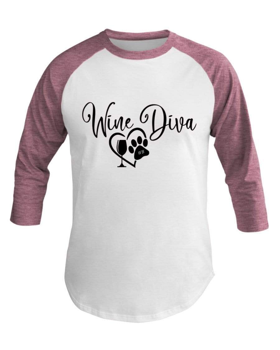 Shirts Wht/Neo Htr Pnk / XS Winey Bitches Co "Wine Diva 2" 3/4 Sleeve Raglan Shirt WineyBitchesCo