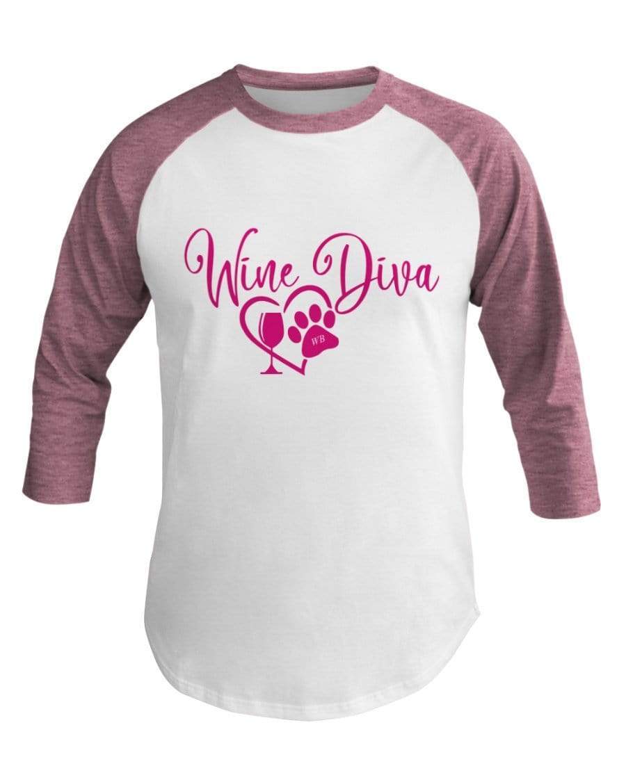 Shirts Wht/Neo Htr Pnk / XS Winey Bitches Co "Wine Diva 2" 3/4 Sleeve Raglan Shirt WineyBitchesCo