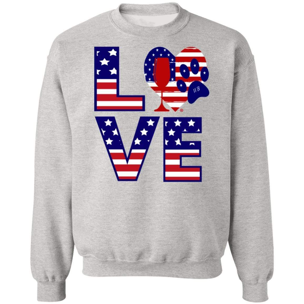 Sweatshirts Ash / S Winey Bitches Co "American Love Paw" Crewneck Pullover Sweatshirt  8 oz. WineyBitchesCo