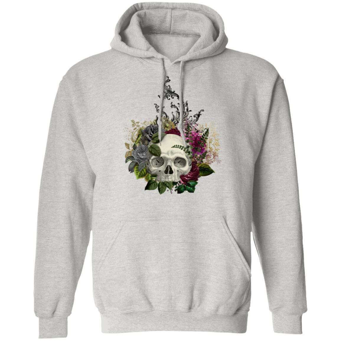 Sweatshirts Ash / S Winey Bitches Co Floral Skull Design #1 Pullover Hoodie 8 oz. WineyBitchesCo