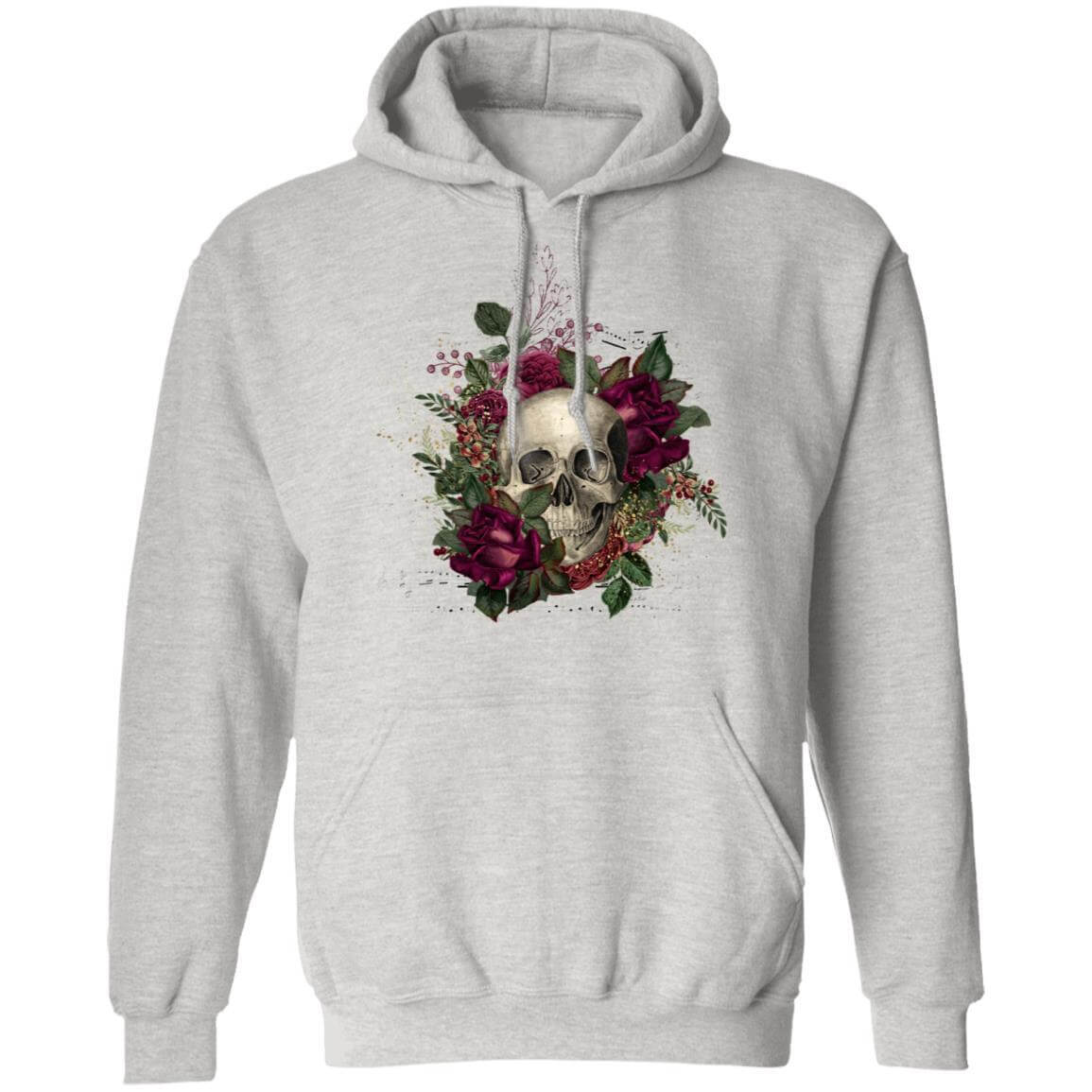 Sweatshirts Ash / S Winey Bitches Co Floral Skull Design #2 Pullover Hoodie 8 oz. WineyBitchesCo