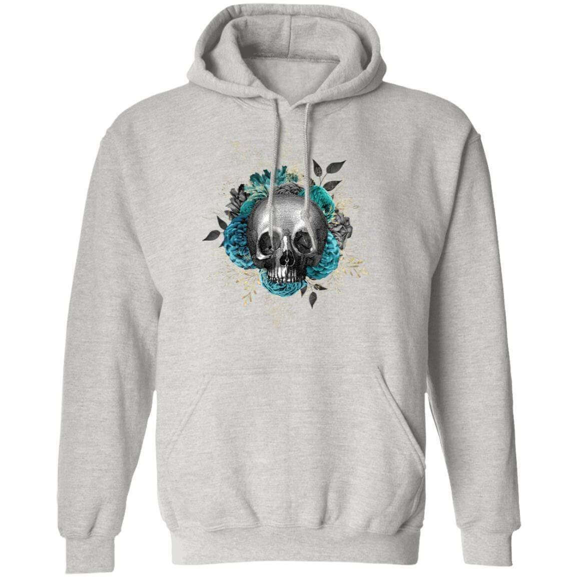 Sweatshirts Ash / S Winey Bitches Co Floral Skull Design #3 Pullover Hoodie 8 oz. WineyBitchesCo