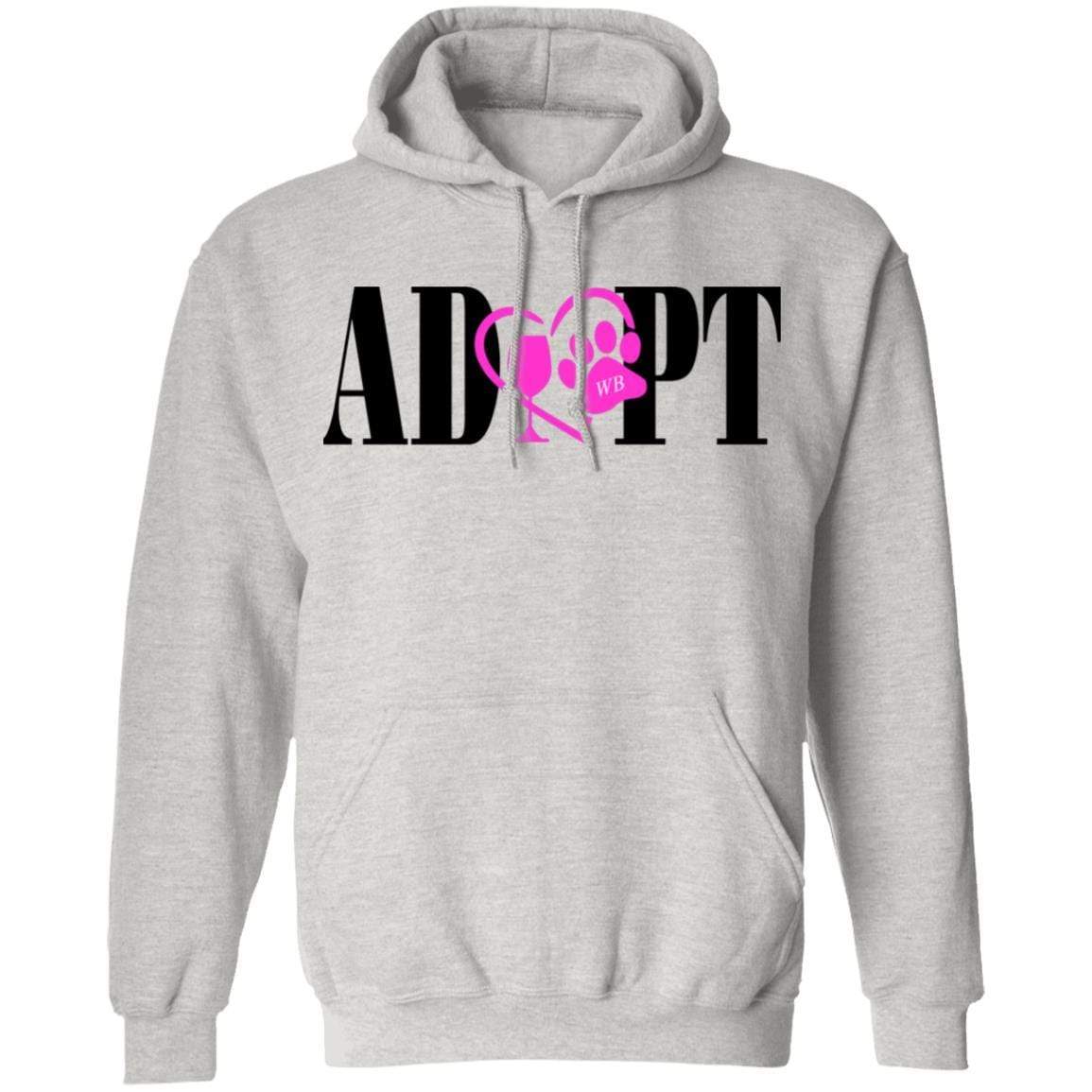 Sweatshirts Ash / S WineyBitches.Co “Adopt” Pullover Hoodie 8 oz.- Pink Heart- Blk Lettering WineyBitchesCo