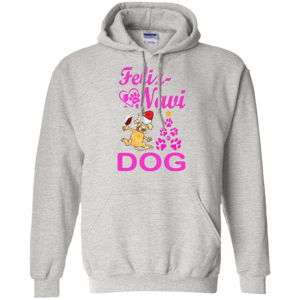 Sweatshirts Ash / S WineyBitches.Co "Feliz Navi Dog" Pullover Hoodie 8 oz. -Pink Lettering WineyBitchesCo