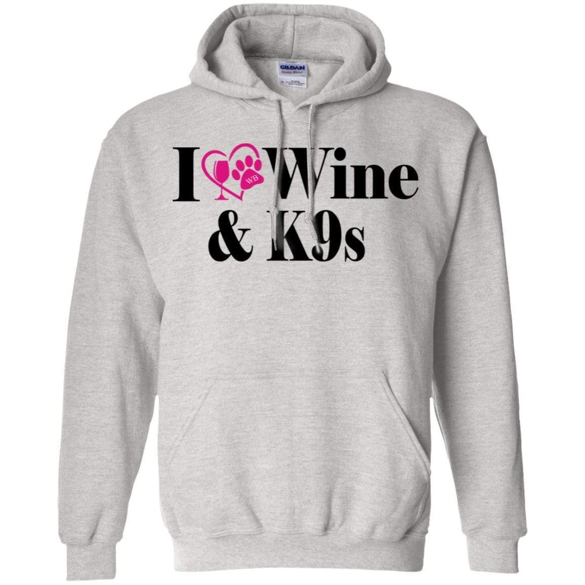 Sweatshirts Ash / S WineyBitches.Co "I Love Wine and K9s" Pullover Hoodie 8 oz. WineyBitchesCo