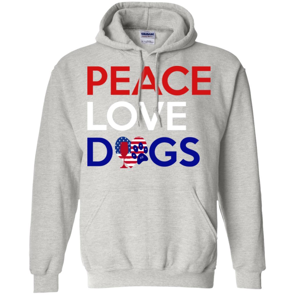 Sweatshirts Ash / S WineyBitches.Co Peace Love Dogs Pullover Hoodie 8 oz. WineyBitchesCo