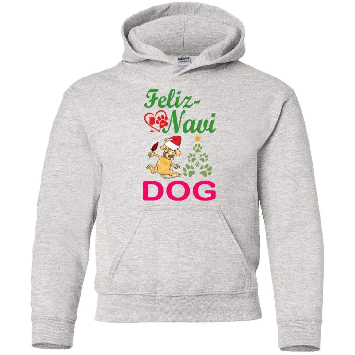 Sweatshirts Ash / YS WineyBitches.co Feliz Navi Dog Youth Pullover Hoodie WineyBitchesCo