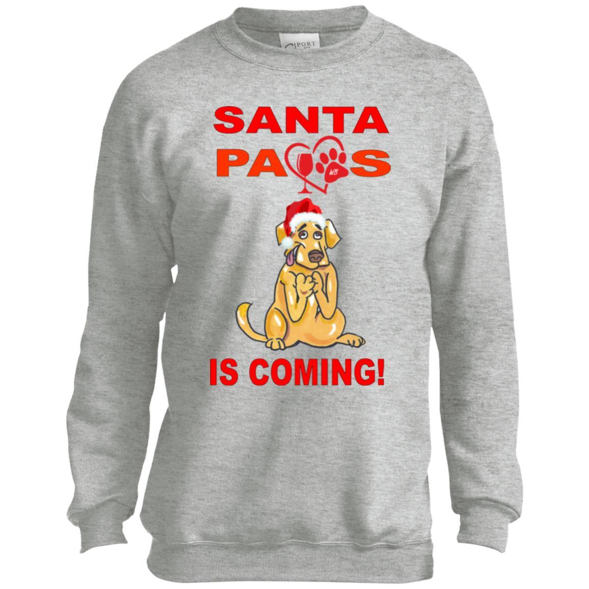 Sweatshirts Ash / YXS WineyBitches.co Santa Paws Is Coming Youth Crewneck Sweatshirt WineyBitchesCo