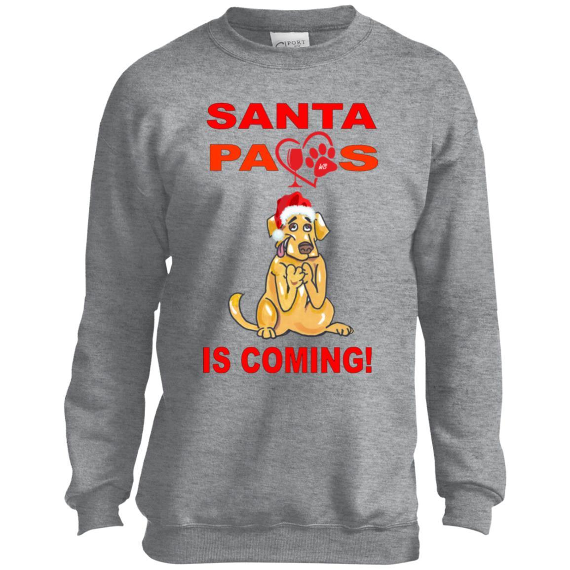 Sweatshirts Athletic Heather / YXS WineyBitches.co Santa Paws Is Coming Youth Crewneck Sweatshirt WineyBitchesCo