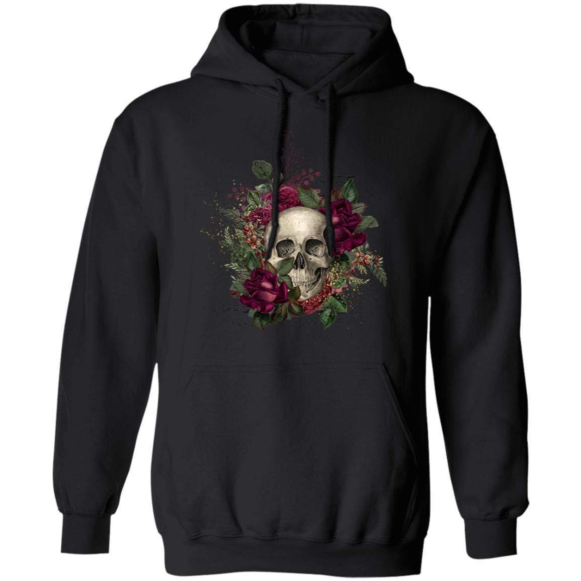 Sweatshirts Black / S Winey Bitches Co Floral Skull Design #2 Pullover Hoodie 8 oz. WineyBitchesCo