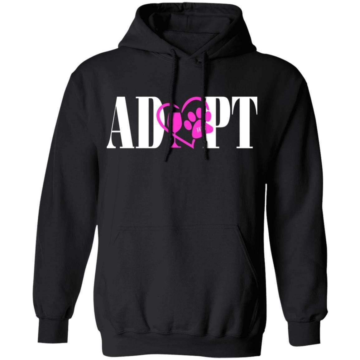 Sweatshirts Black / S WineyBitches.Co “Adopt” Pullover Hoodie 8 oz.- Pink Heart-White Lettering WineyBitchesCo