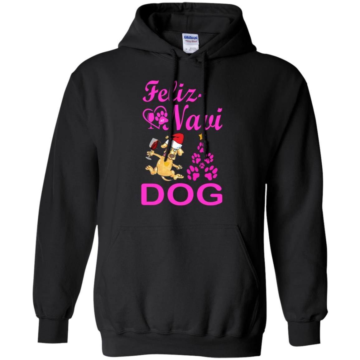Sweatshirts Black / S WineyBitches.Co "Feliz Navi Dog" Pullover Hoodie 8 oz. -Pink Lettering WineyBitchesCo