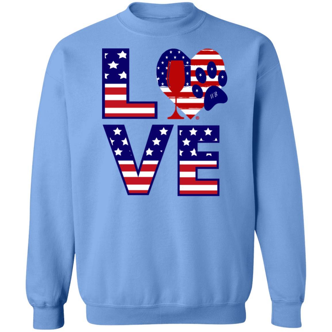 Sweatshirts Carolina Blue / S Winey Bitches Co "American Love Paw" Crewneck Pullover Sweatshirt  8 oz. WineyBitchesCo