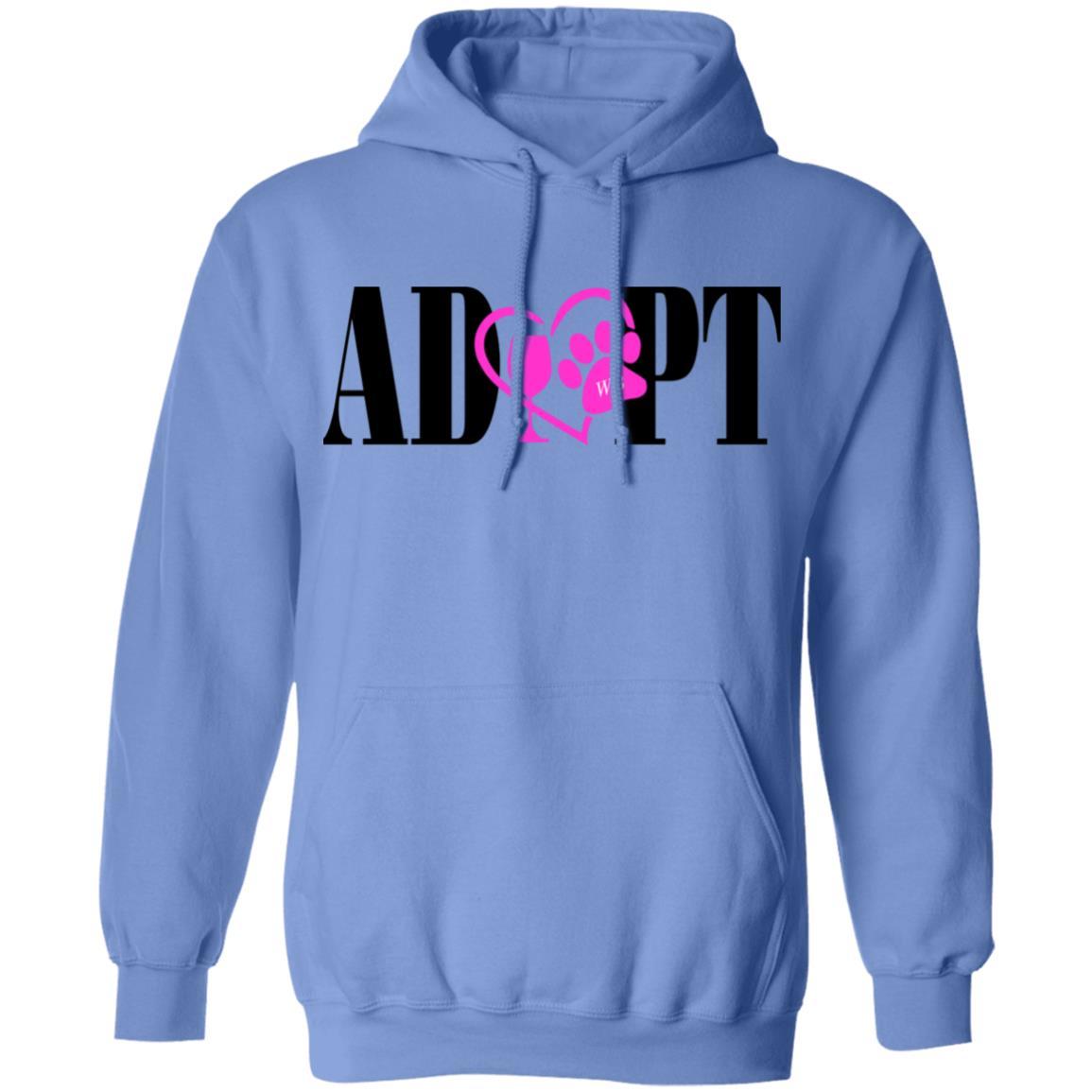 Sweatshirts Carolina Blue / S WineyBitches.Co “Adopt” Pullover Hoodie 8 oz.- Pink Heart- Blk Lettering WineyBitchesCo