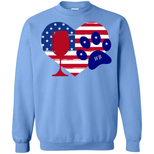Sweatshirts Carolina Blue / S WineyBitches.Co American Wine Paw Heart Crewneck Pullover Sweatshirt  8 oz. WineyBitchesCo